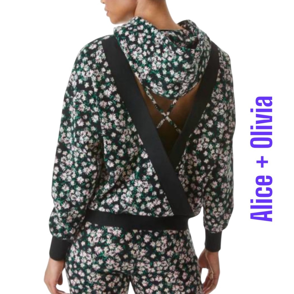 Alice + Olivia Floral Hoodie Ronan cutout hoodie sz Xl
